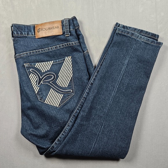 Rocawear Other - Rocawear Jeans Mens 38x28 Slim Fit Dark Wash Embroidered Pocket Streetwear Logo